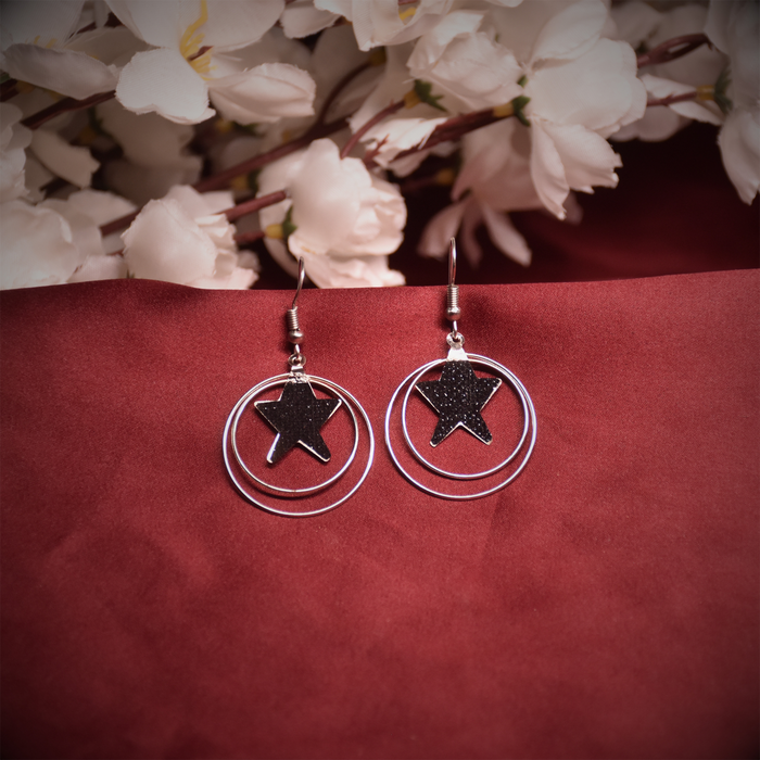 Silver Plated Black Star Style Dangle Earrings For Women Girls