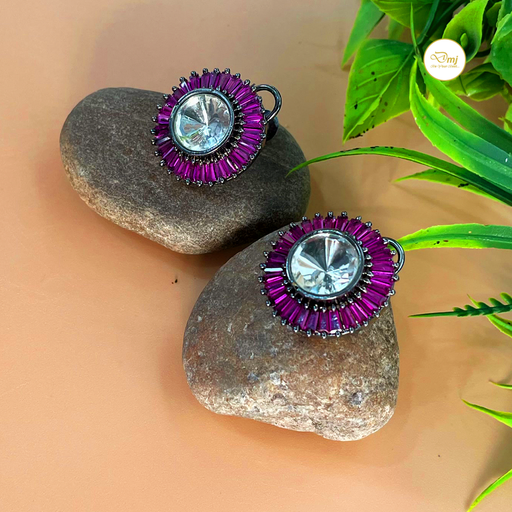 Diwam Jewels Black Silver-Plated Ruby & CZ Stud Earrings
