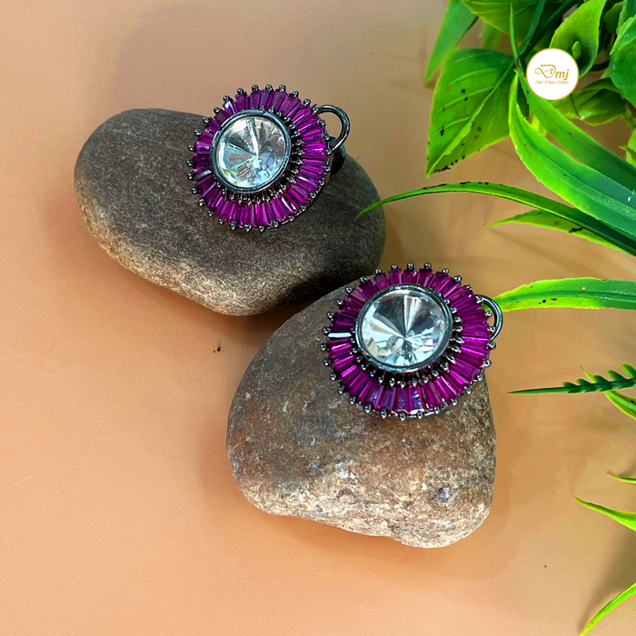 Diwam Jewels Black Silver-Plated Ruby & CZ Stud Earrings