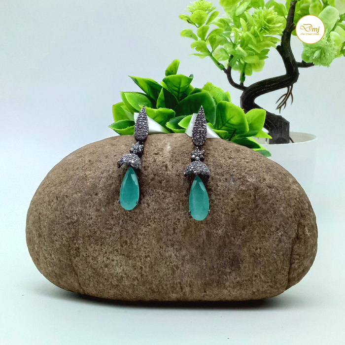 Diwam Jewels Silver Aqua Chalcedony & CZ Drop And Dangle Earrings