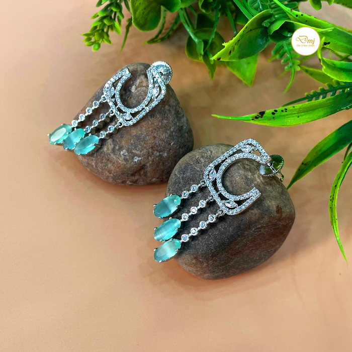 Diwam Jewels Stylish Silver-Plated Dangle Earrings with Aquamarine and CZ Stones