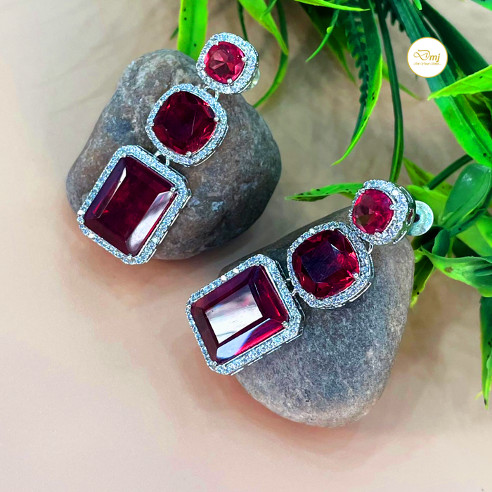 Diwam Jewels Silver-Plated Dangle Earrings with Red Ruby & CZ Stones