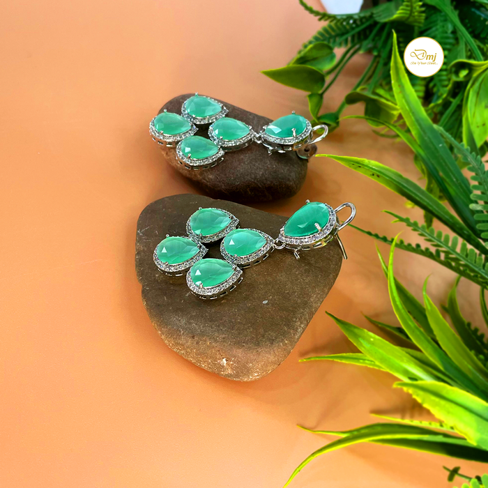 Diwam Jewels Silver-Plated Aqua Chalcedony & CZ Stone Dangle Earrings