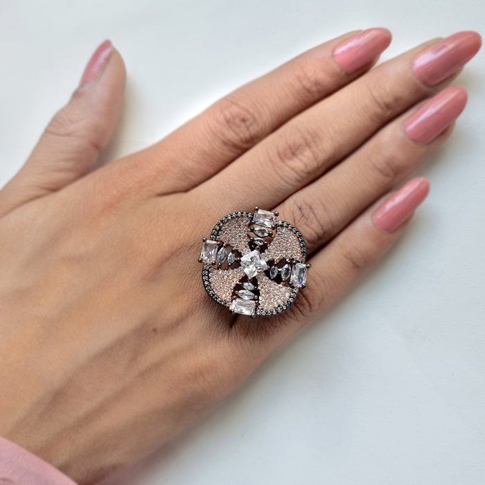 Silver Plated Brass Ring with Zircon and CZ Stones: Elegant Sparkle for Every Occasion