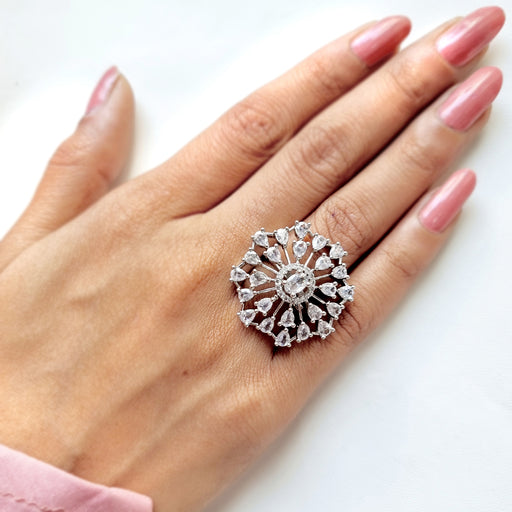 Shop Stunning Zircon & CZ Silver Plated Ring Online