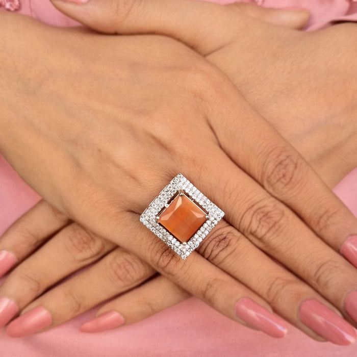 Radiant Yellow Stone and CZ Silver-Plated Ring: Stunning Elegance for Every Occasion"