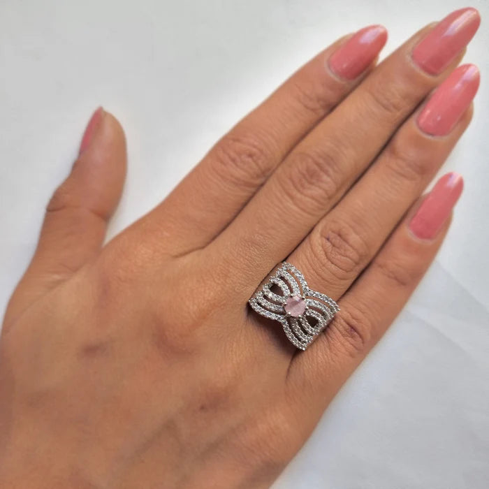 Bulk Radiant Rose Quartz and Ad Stone Silver Plated Ring: Elegant Sparkle for Every Occasion