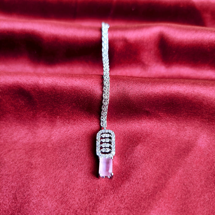 Rose Quartz Stone Silver Plated Jewelry Set For Girls & Women