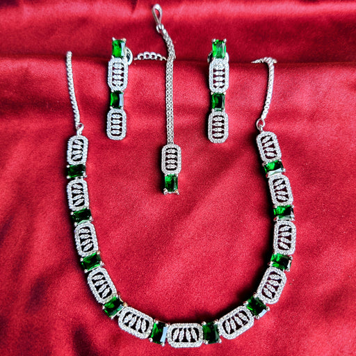 Emerald Stone Silver Plated Jewelry Set For Women and Girls