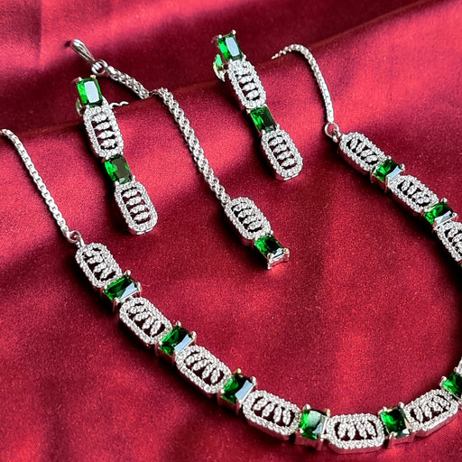 Emerald Stone Silver Plated Jewelry Set For Women and Girls