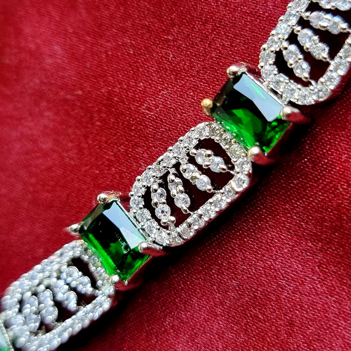 Emerald Stone Silver Plated Jewelry Set For Women and Girls