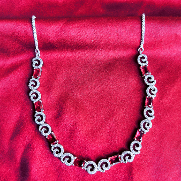 Bridal Ruby Stone Studded Silver Plated Full Jewelry Set