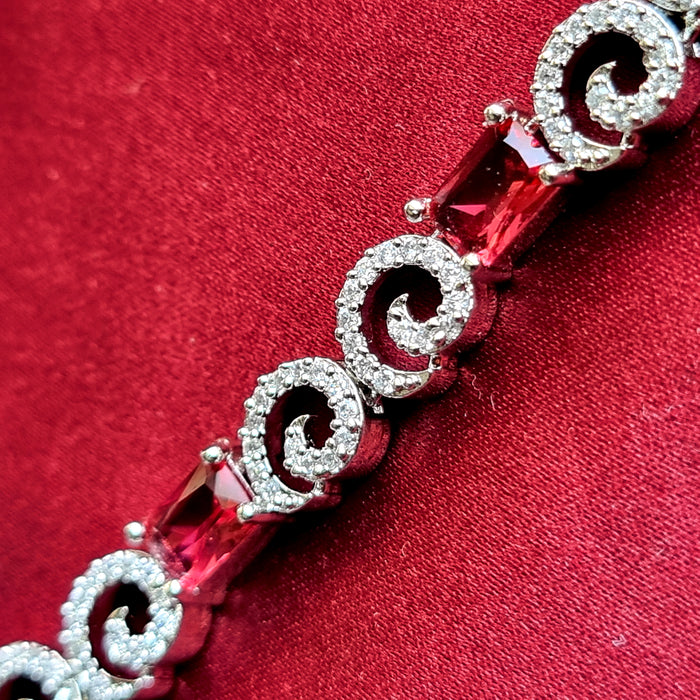 Bridal Ruby Stone Studded Silver Plated Full Jewelry Set