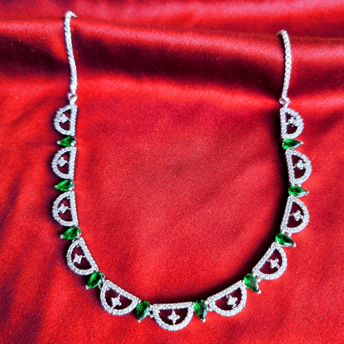 Designer Emerald Stone Silver Plated Jewelry Set For Women and Girls