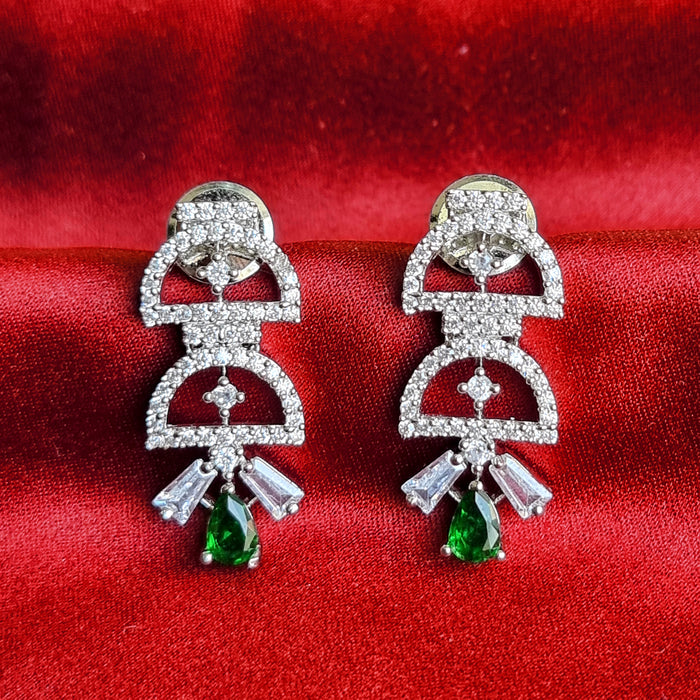 Designer Emerald Stone Silver Plated Jewelry Set For Women and Girls