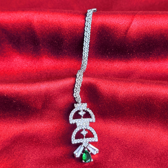 Designer Emerald Stone Silver Plated Jewelry Set For Women and Girls