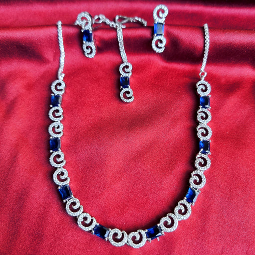 Sapphire Stone Studded Silver Plated Full Jewelry Set