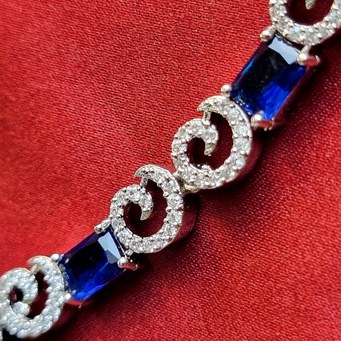 Sapphire Stone Studded Silver Plated Full Necklace Set