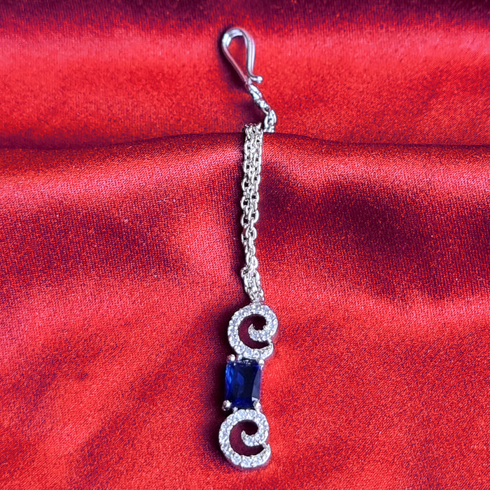 Sapphire Stone Studded Silver Plated Mang Tikka