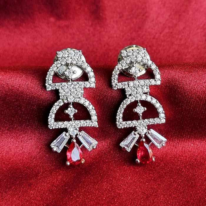 Ruby & CZ Silver Plated Jewellery Set with Necklace, Earrings, Mang Tikka
