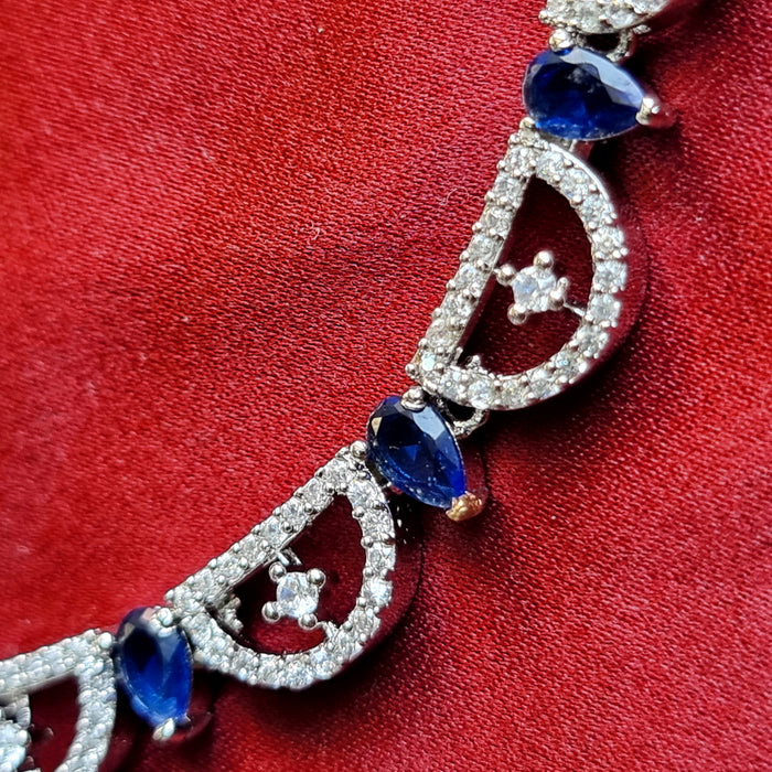 Modern Style Blue Sapphire & CZ Stone Studded Silver Jewellery Set