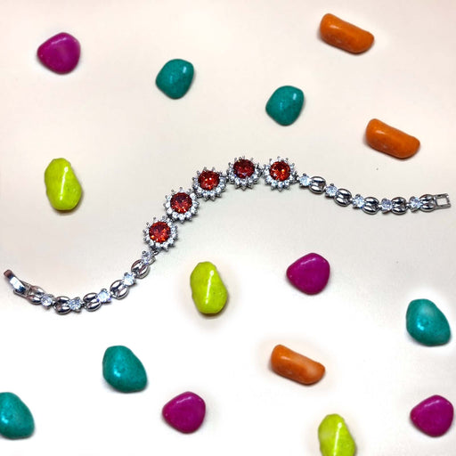 Elegant Red Garnet Silver Plated Bracelet with Sparkling American Diamonds for Women and Girls