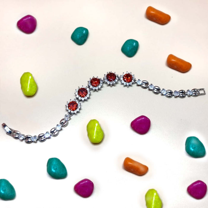 Elegant Red Garnet Silver Plated Bracelet with Sparkling American Diamonds for Women and Girls