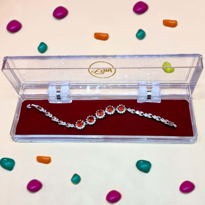 Elegant Red Garnet Silver Plated Bracelet with Sparkling American Diamonds for Women and Girls
