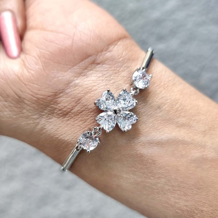 Stylish Silver Plated Floral Bracelet for Girls & Women