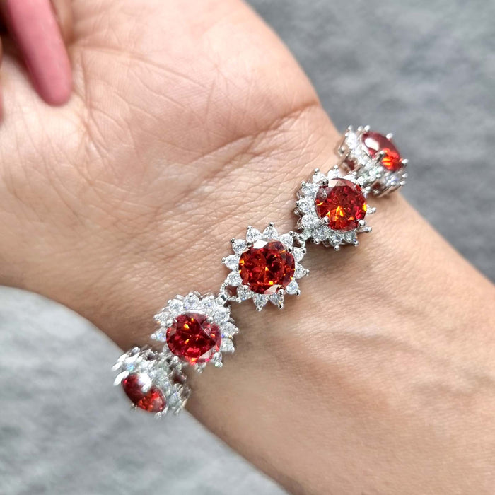 Elegant Red Garnet Silver Plated Bracelet with Sparkling American Diamonds for Women and Girls