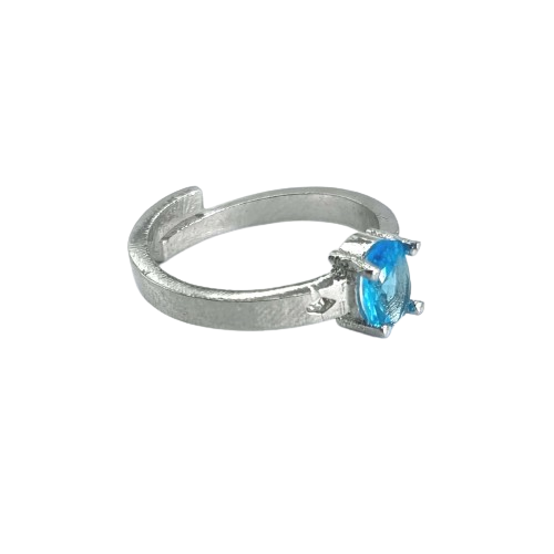 Cut Stone Prong Beautiful Aquamarine Silver-Plated Adjustable Ring with Pink and Silver Stones
