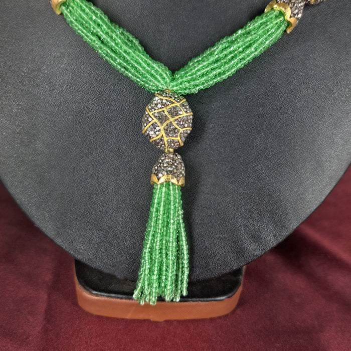 Green Beads Garland Necklace and Earrings Set