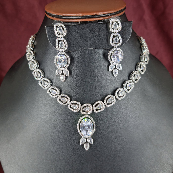 Zircon Stones Silver Plated Necklace and Earrings Set