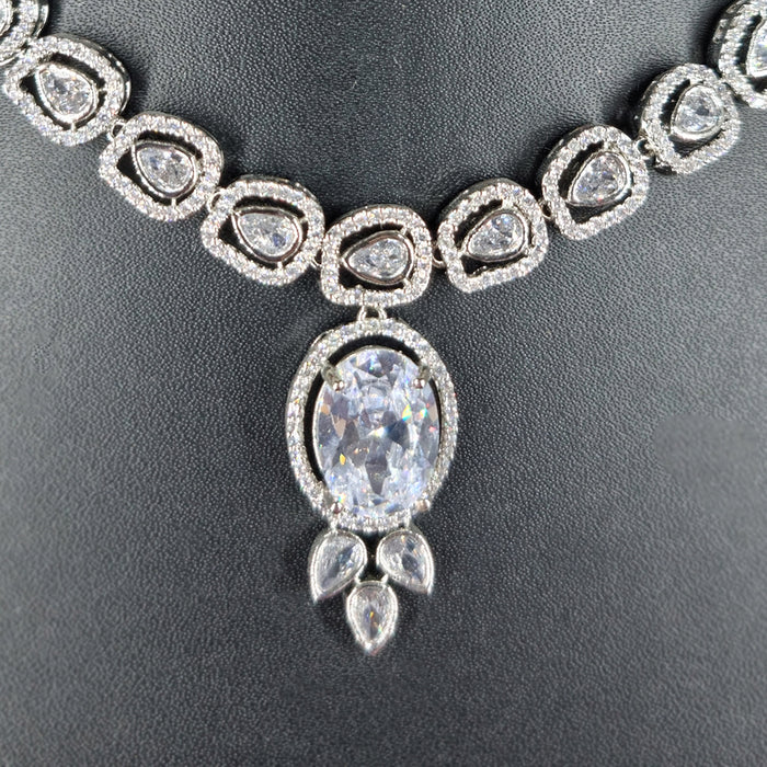 Zircon Stones Silver Plated Necklace and Earrings Set