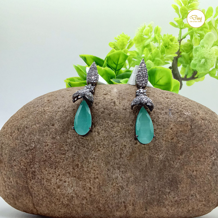 Diwam Jewels Silver Aqua Chalcedony & CZ Drop And Dangle Earrings