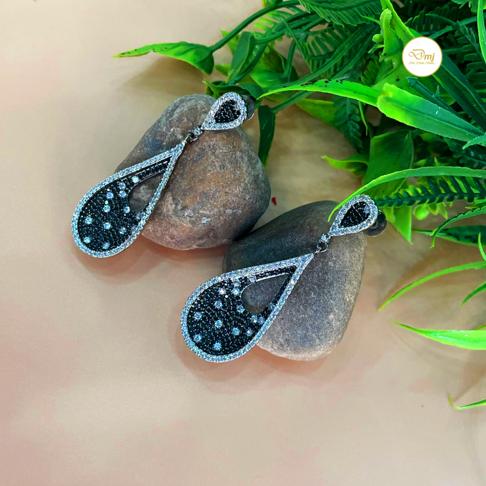 Black AD Stone Silver Plated Earrings