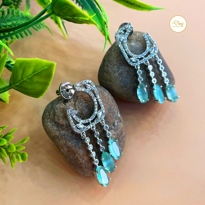Diwam Jewels Stylish Silver-Plated Dangle Earrings with Aquamarine and CZ Stones