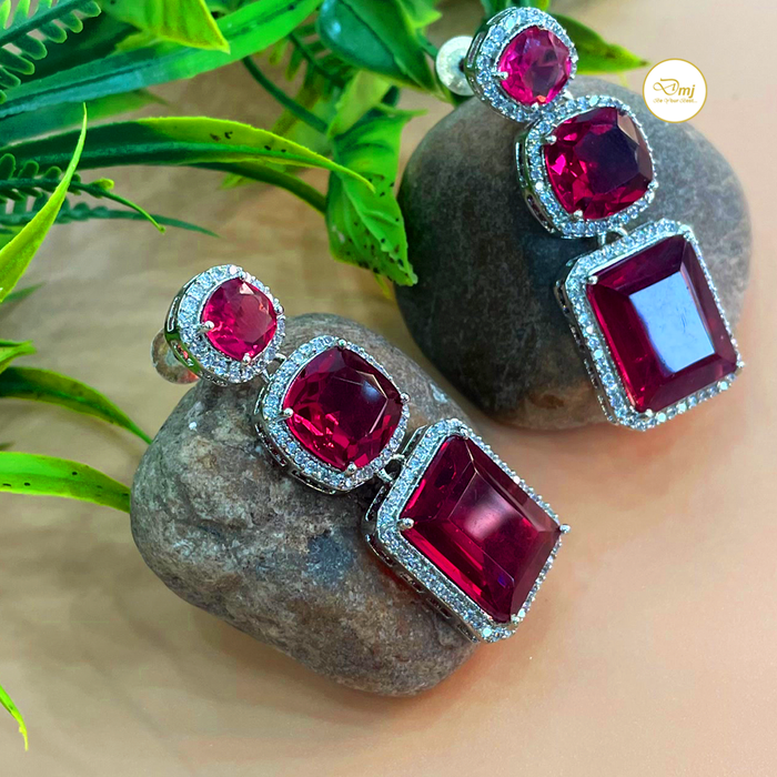 Diwam Jewels Silver-Plated Dangle Earrings with Red Ruby & CZ Stones