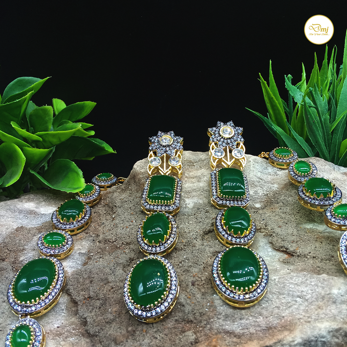 Green Tourmaline Stone Silver Plated Necklace and Earring Set: Natural Sophistication