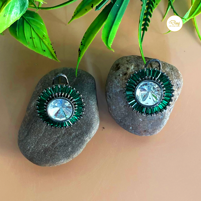 Designer Silver Plated Earrings Emerald & Zircon Stone Studded