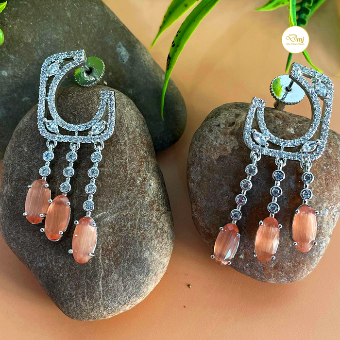 Shine Bright with Diwam Jewels Silver-Plated Sunstone & CZ Stone Dangle Earrings