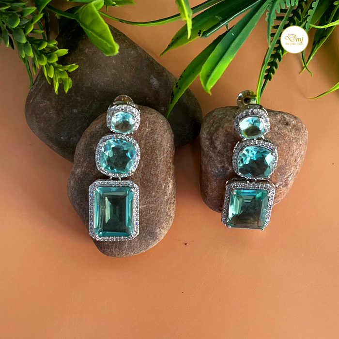 Sparkle with Diwam Jewels: Silver-Plated Aquamarine & CZ Stone Dangle Earrings