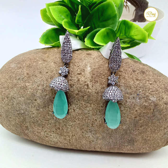 Aqua Chalcedony & AD Stones Silver Plated Earrings