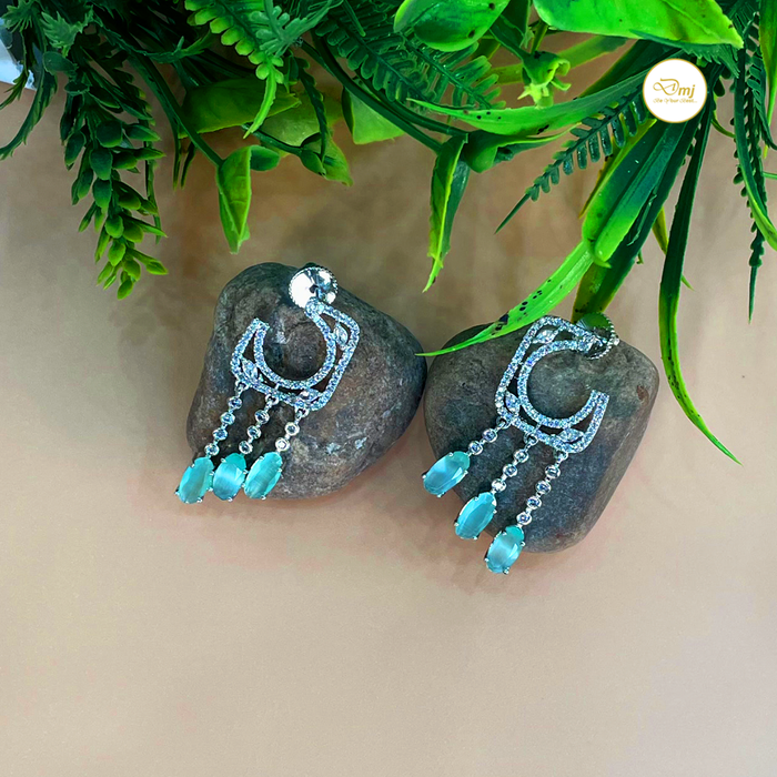Diwam Jewels Stylish Silver-Plated Dangle Earrings with Aquamarine and CZ Stones