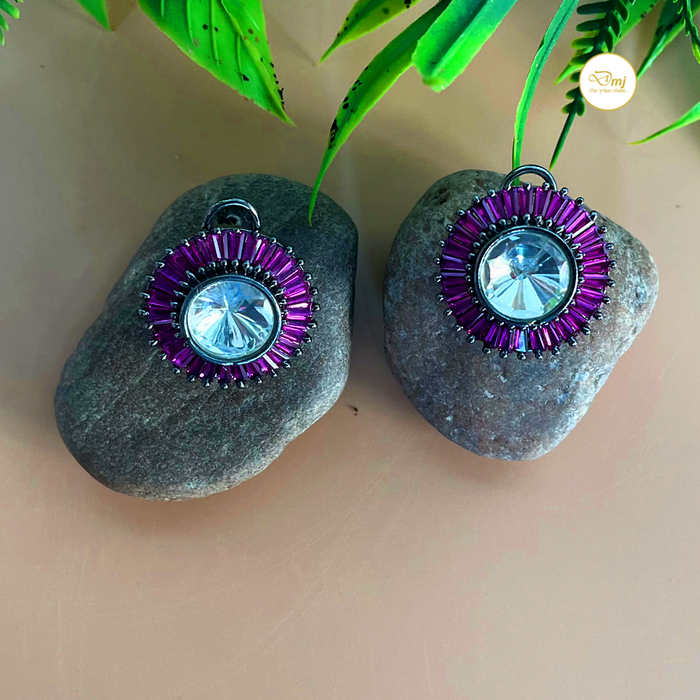Diwam Jewels Black Silver-Plated Ruby & CZ Stud Earrings