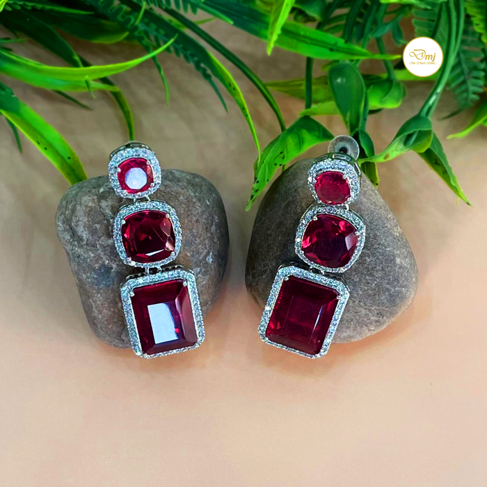 Diwam Jewels Silver-Plated Dangle Earrings with Red Ruby & CZ Stones