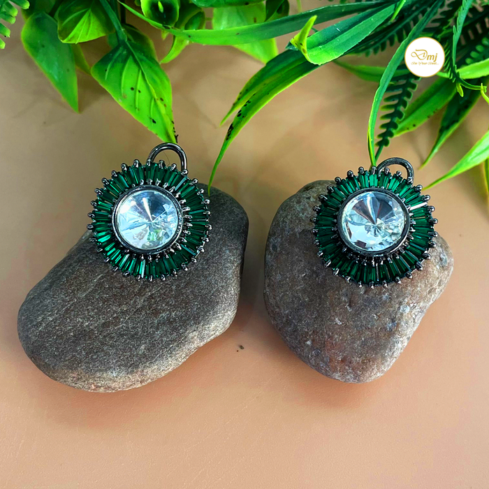 Designer Silver Plated Earrings Emerald & Zircon Stone Studded