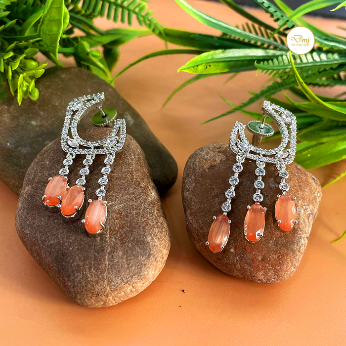 Shine Bright with Diwam Jewels Silver-Plated Sunstone & CZ Stone Dangle Earrings