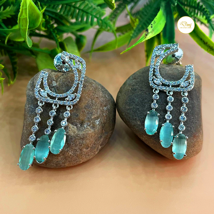Diwam Jewels Stylish Silver-Plated Dangle Earrings with Aquamarine and CZ Stones