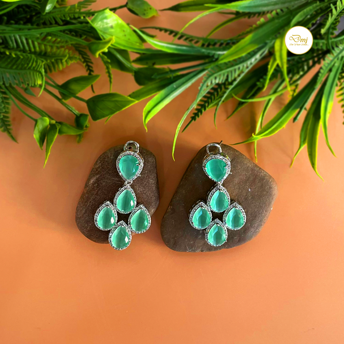 Diwam Jewels Silver-Plated Aqua Chalcedony & CZ Stone Dangle Earrings